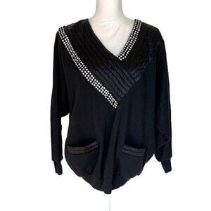 I. Magnin Sweatshirt Womens Size 3 Embellished Dolman Cotton Blend Quilted Satin
